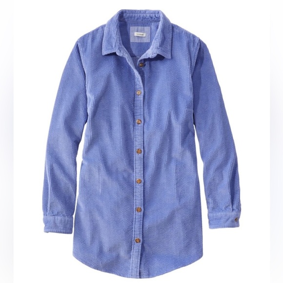 L.L. BEAN Comfort Corduroy Relaxed Tunic Work Shirt Button Up Casual Lounge Sz L - Picture 1 of 13